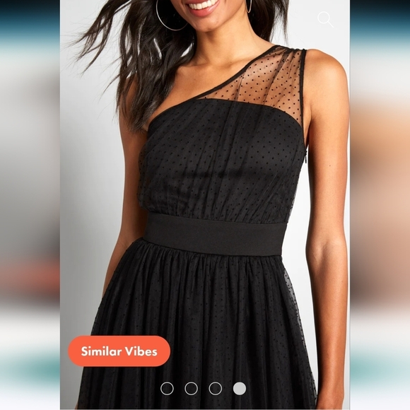 NWT $168 Modcloth Night Long One-Shoulder Dotted Tulle Dress In Black Size S - Picture 6 of 11